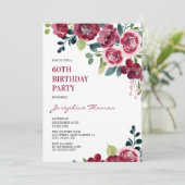 Maroon Pink Rose Floral Greenery Birthday Einladung (Stehend Vorderseite)