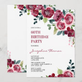 Maroon Pink Rose Floral Greenery Birthday Einladung (Vorne/Hinten)