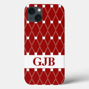 Maroon-Raute-Gitter mit Monogramm Case-Mate iPhone Hülle