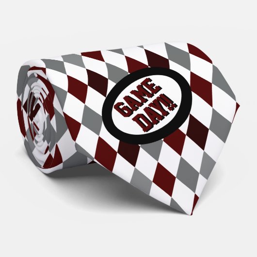 Maroon Raute Pattern Game Day Neck Tie Krawatte (Gerollt)