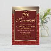 Maroon Red and Gold Gemustert Border Birthday Einladung (Stehend Vorderseite)