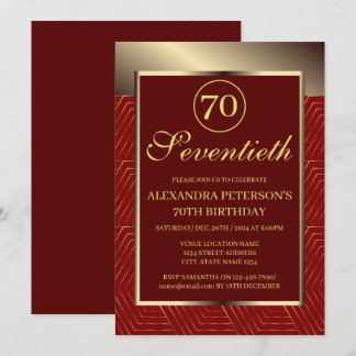 Maroon Red and Gold Gemustert Border Birthday Einladung