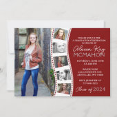 Maroon Red and White Filmstrip 6 Foto Abschluss Einladung (Vorderseite)