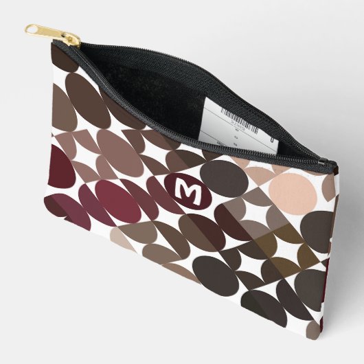 Maroon Red Beige Brown Midyear Circles Pattern Zubehörtasche (Offen)