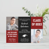 Maroon Red + Black School Colors Foto Abschluss Einladung (Stehend Vorderseite)