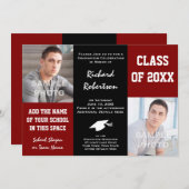 Maroon Red + Black School Colors Foto Abschluss Einladung (Vorne/Hinten)