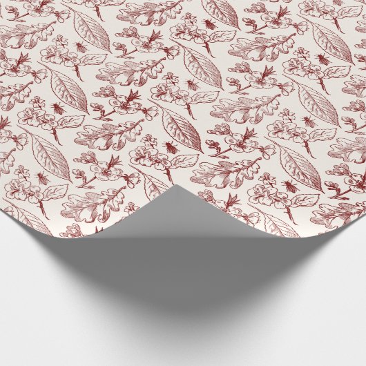 Maroon Red Blätter Blumenmuster auf Elfenbeinküste Geschenkpapier (Ecke)