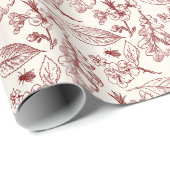 Maroon Red Blätter Blumenmuster auf Elfenbeinküste Geschenkpapier (Rolleneckpunkt)