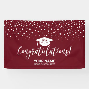 Maroon Red Confetti Glückwunsch Abschluss Banner
