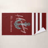 Maroon Red Floral Anchor Badehandtuch (Badehandtuch)