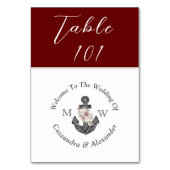 Maroon Red Floral Anchor Tischnummer (Vorderseite)
