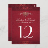 Maroon Red Floral Heart Tischnummer Cards (Vorne/Hinten)