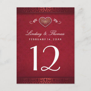 Maroon Red Floral Heart Tischnummer Cards