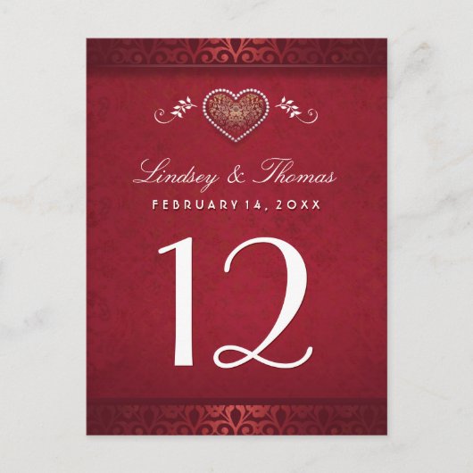Maroon Red Floral Heart Tischnummer Cards (Vorderseite)
