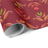 Maroon Red Folk Art Floral Gemütliches & rustikale Geschenkpapier (Rolleneckpunkt)
