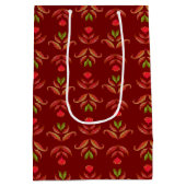 Maroon Red Folk Art Floral Gemütliches & rustikale Mittlere Geschenktüte (Rückseite)