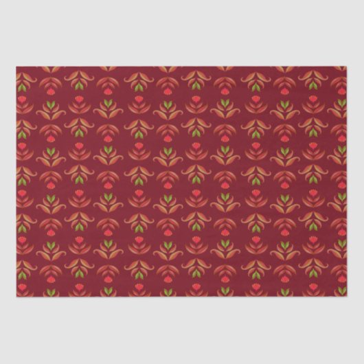 Maroon Red Folk Art Floral Gemütliches & rustikale Seidenpapier (Vorderseite)