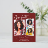 Maroon Red Girl 3 Foto Graduierung Einladungen (Stehend Vorderseite)