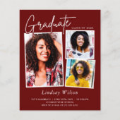 Maroon Red Girl 3 Foto Graduierung Einladungen (Vorderseite)