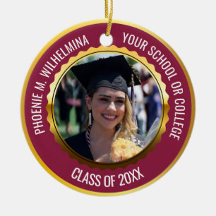 Maroon Red Gold 2 Foto Abschluss Class 2023 Keramik Ornament
