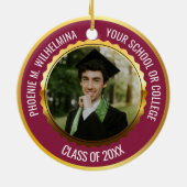 Maroon Red Gold 2 Foto Abschluss Class 2023 Keramik Ornament (Hinten)