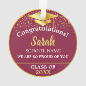 Maroon Red Gold Abschluss Class of 2025 Custom Ornament (Rückseite)