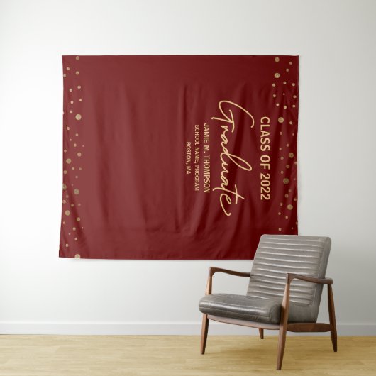 Maroon Red Gold Class 2022 Backdrop Abschluss Wandteppich (Beispiel (Horizontal))
