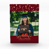 Maroon Red & Gold Confetti Abschluss Gift Fotoblock (Vorderseite)