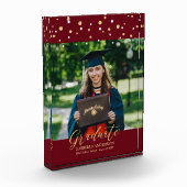 Maroon Red & Gold Confetti Abschluss Gift Fotoblock (Links)