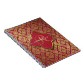 Maroon Red Gold Fleur Damask Muster Monogram Notizblock (Rechte Seite)