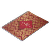 Maroon Red Gold Fleur Damask Muster Monogram Notizblock (Linke Seite)