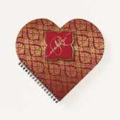 Maroon Red Gold Fleur Damask Muster Monogram Notizblock (Vorderseite)