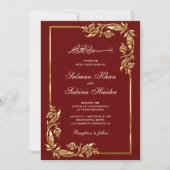 Maroon Red Gold Floral Border Islamic Wedding Einladung (Vorderseite)