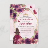 Maroon Red Gold Floral Princess Quinceañera Mitteilungskarte (Vorne/Hinten)