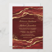 Maroon Red Gold Fluid Ink Foto Wedding Einladung (Vorderseite)
