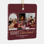 Maroon Red Gold Script Weihnachten Moderne Collage Keramikornament (Rechts)