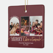 Maroon Red Gold Script Weihnachten Moderne Collage Keramikornament (Links)