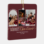 Maroon Red Gold Script Weihnachten Moderne Collage Keramikornament (Rechts)