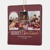 Maroon Red Gold Script Weihnachten Moderne Collage Keramikornament (Links)