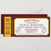 Maroon Red & Gold Ticket Graduation Party - Einlad Einladung (Vorne/Hinten)