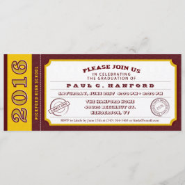 Maroon Red & Gold Ticket Graduation Party - Einlad Einladung