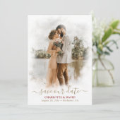 Maroon Red Gold Wedding Foto Rette unsere Date Car Save The Date (Stehend Vorderseite)