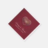 Maroon Red Gold & White Floral Heart Wedding Serviette (Ecke)