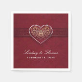 Maroon Red Gold & White Floral Heart Wedding Serviette (Vorderseite)