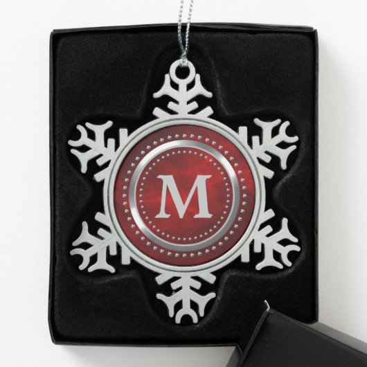 Maroon Red Imitats Chrome Monogram Christmas Schneeflocken Zinn-Ornament (Box)
