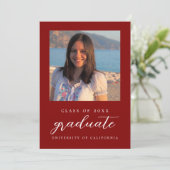 Maroon Red Minimalistisch Classy 1 Foto Abschluss Einladung (Stehend Vorderseite)