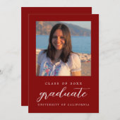 Maroon Red Minimalistisch Classy 1 Foto Abschluss Einladung (Vorne/Hinten)