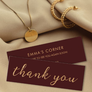 Maroon Red mit Gold Danke Business Card Mini Visitenkarte