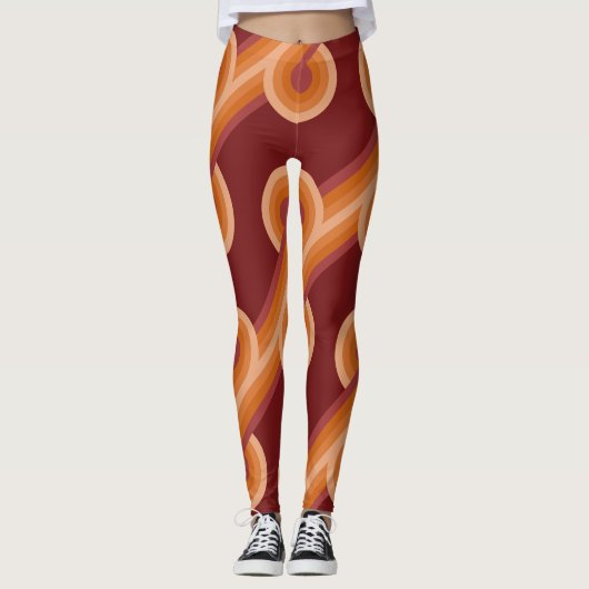 Maroon Red Orange Circles Fusion Fine Art Pattern Leggings (Vorderseite)