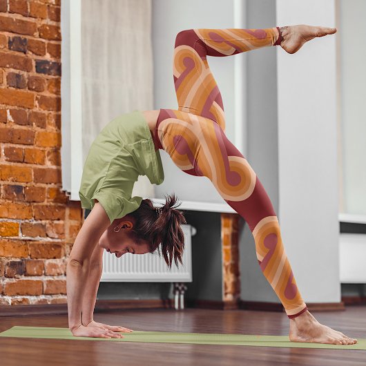 Maroon Red Orange Circles Fusion Fine Art Pattern Leggings